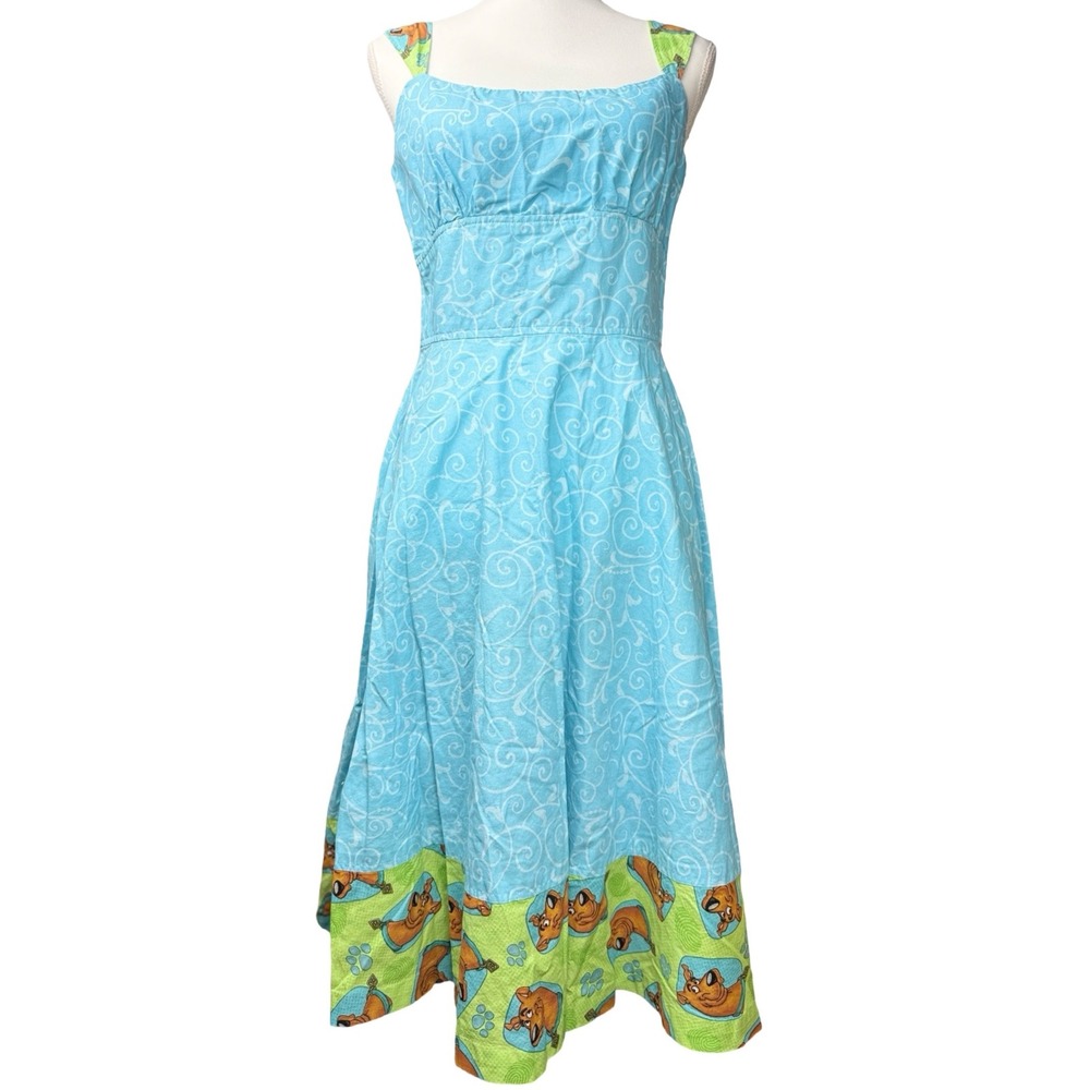 Scooby Doo Handmade Dress Cartoon Character Blue Fit Flare Sundress Midi